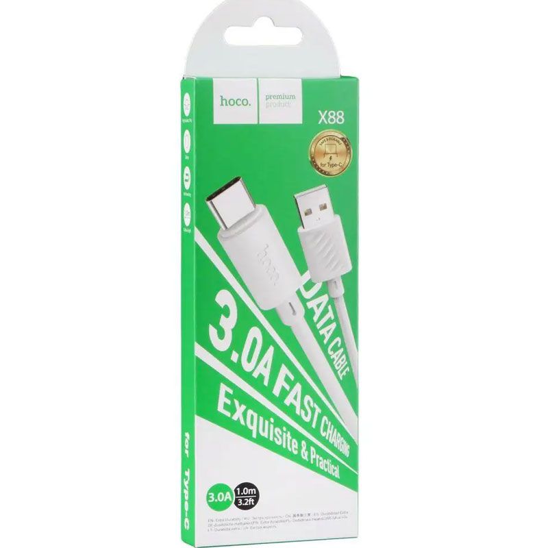 Hoco X88 USB to Type-C Charging Cable 3.0A 1M – White Type-C Charging Cable 3.0A 1M