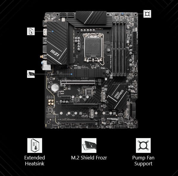 MSI PRO Z790-P WiFi ProSeries Motherboard (Supports 12th/13th Gen Intel Processors, LGA 1700, DDR5, PCIe 5.0, M.2, 2.5Gbps LAN, USB 3.2 Gen2, Wi-Fi 6E, ATX) MSI PRO Z790-P WiFi DDR5 Motherboard