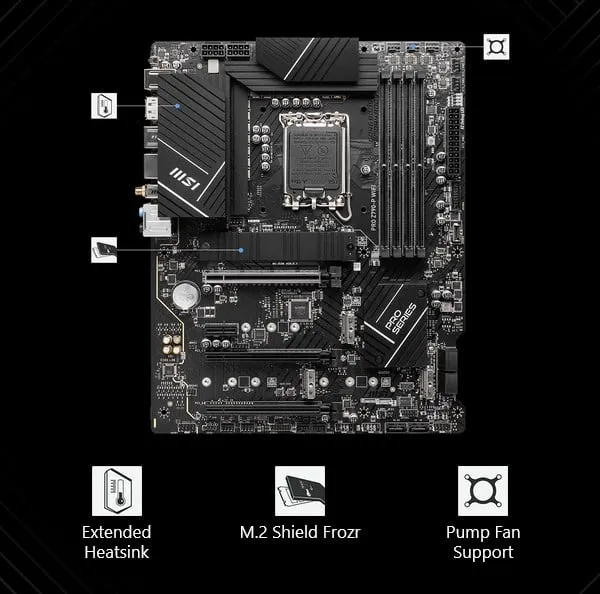 MSI PRO Z790-P WiFi ProSeries Motherboard (Supports 12th/13th Gen Intel Processors, LGA 1700, DDR5, PCIe 5.0, M.2, 2.5Gbps LAN, USB 3.2 Gen2, Wi-Fi 6E, ATX) MSI PRO Z790-P WiFi DDR5 Motherboard