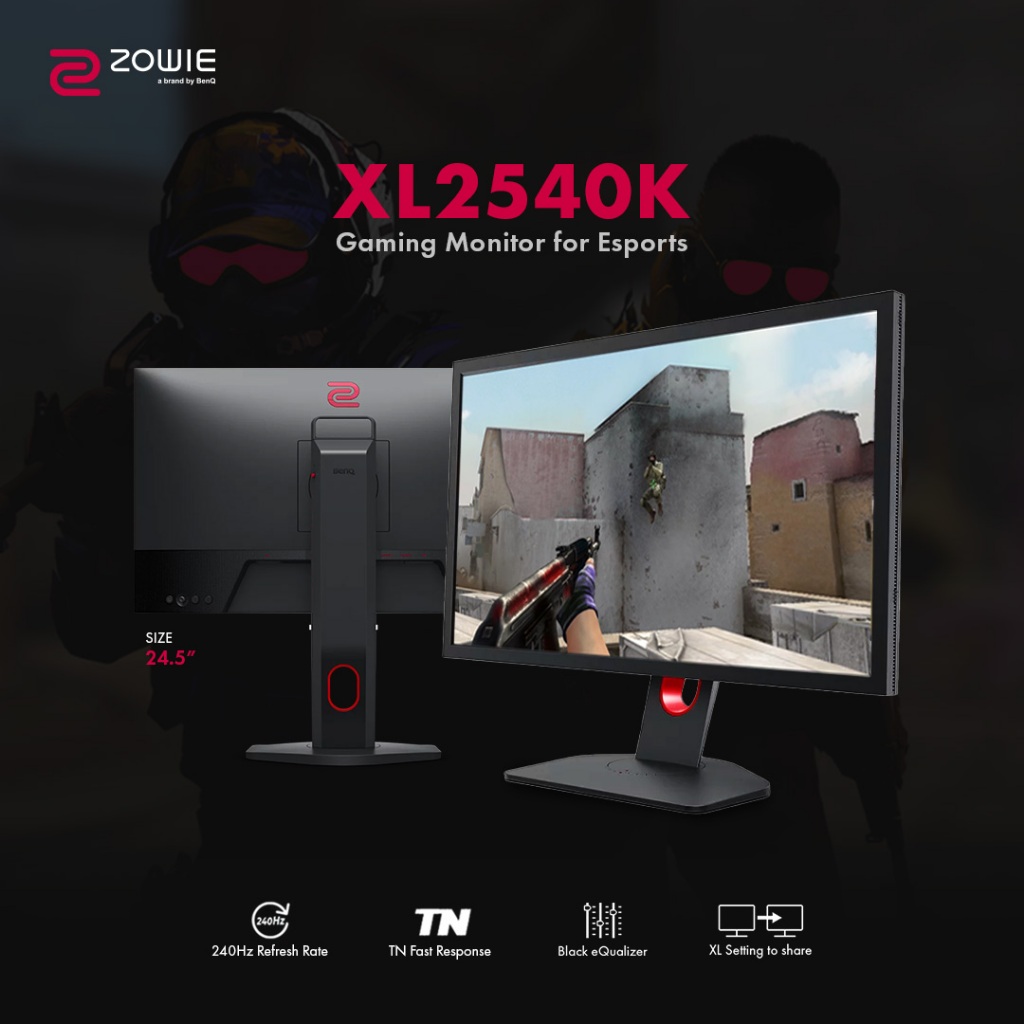 BenQ ZOWIE XL2540K Esports Gaming Monitor | 24.5 inch 240Hz XL Setting to Share | Compatible with PS5 and Xbox Series X, black Gaming Monitor BenQ ZOWIE 25" 240Hz Esports Gaming Monitor 25 inch 240Hz XL2540K