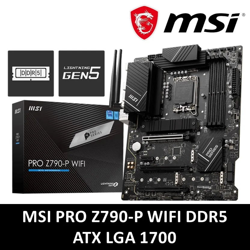 911-7E06-045 MSI PRO Z790-P WiFi Motherboard DDR5 12th 13th MSI PRO Z790-P WiFi ProSeries Motherboard (Supports 12th/13th Gen Intel Processors, LGA 1700, DDR5, PCIe 5.0, M.2, 2.5Gbps LAN, USB 3.2 Gen2, Wi-Fi 6E, ATX) 911-7E06-056