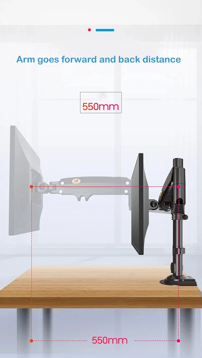 Monitor Desk Mount Long Arm for Monitors from 22" - 35" / Bracket Load 2-12 Kgs; Ultra Wide Full Motion Swivel Height Adjustable Monitor Stand H100 Monitor Stand Desk Mount Arm 22"-35"