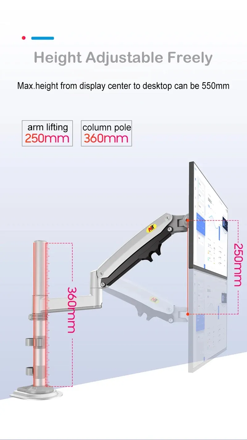 Monitor Desk Mount Long Arm for Monitors from 22" - 35" / Bracket Load 2-12 Kgs; Ultra Wide Full Motion Swivel Height Adjustable Monitor Stand H100 Monitor Stand Desk Mount Arm 22"-35"