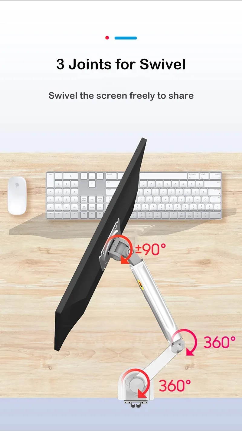 Monitor Desk Mount Long Arm for Monitors from 22" - 35" / Bracket Load 2-12 Kgs; Ultra Wide Full Motion Swivel Height Adjustable Monitor Stand H100 Monitor Stand Desk Mount Arm 22"-35"