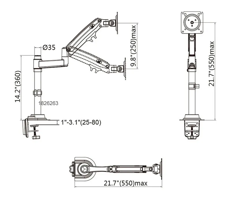 Monitor Desk Mount Long Arm for Monitors from 22" - 35" / Bracket Load 2-12 Kgs; Ultra Wide Full Motion Swivel Height Adjustable Monitor Stand H100 Monitor Stand Desk Mount Arm 22"-35"