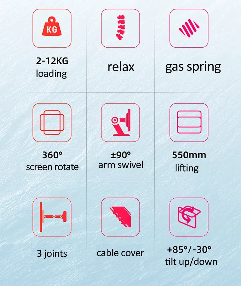 Monitor Desk Mount Long Arm for Monitors from 22" - 35" / Bracket Load 2-12 Kgs; Ultra Wide Full Motion Swivel Height Adjustable Monitor Stand H100 Monitor Stand Desk Mount Arm 22"-35"