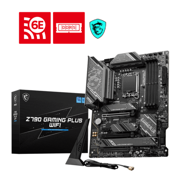 911-7E06-069 MSI Z790 Gaming Plus WiFi Motherboard DDR5 ATX MSI Z790 Gaming Plus WiFi Motherboard, ATX - Supports Intel 14th/ 13th/ 12th Gen Core Processors, LGA 1700 - DDR5 Memory Boost 7200+MHz/OC, 1 x PCIe 5.0 x16, 4 x M.2 Gen4, 2.5G LAN, Wi-Fi 6E 