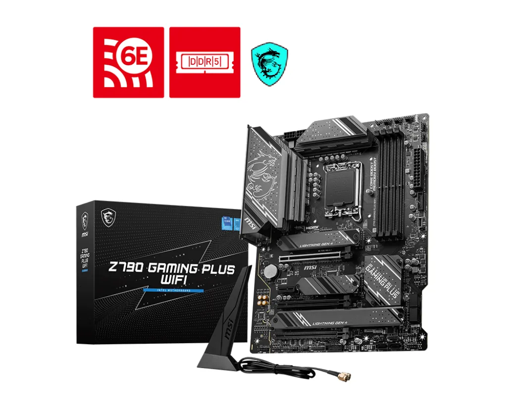MSI Gaming Motherboard DDR5 12th Gen 13th Gen  MSI Z790 Gaming Plus WiFi Motherboard, ATX - Supports Intel 12th & 13th Gen Core Processors, LGA 1700 - DDR5 Memory Boost 7200+MHz/OC, 1 x PCIe 5.0 x16, 4 x M.2 Gen4, 2.5G LAN, Wi-Fi 6E 911-7E06-069 MSI Z790 Gaming Plus WiFi Motherboard DDR5 ATX MSI Z790 Gaming Plus WiFi Motherboard, ATX - Supports Intel 14th/ 13th/ 12th Gen Core Processors, LGA 1700 - DDR5 Memory Boost 7200+MHz/OC, 1 x PCIe 5.0 x16, 4 x M.2 Gen4, 2.5G LAN, Wi-Fi 6E