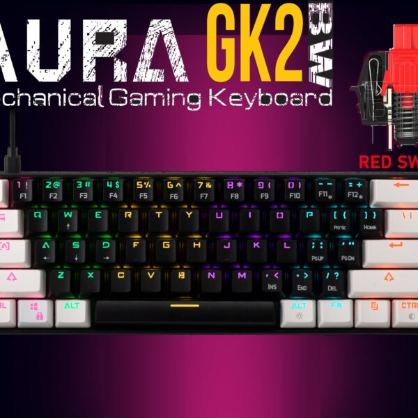 AURA-GK2-WB GAMDIAS GK2 61 Key Mechanical Red Switch GAMDIAS Aura GK2 BLACK & WHITE 60% Mechanical Gaming Keyboard Red Switches | 61 Key Tactile Mechanical Switches | RGB Multi-Colour Backlit Switches | 10 Built-in Hot Keys  | USB-A Connectivity  GAMDIAS GK2 61 Key Mechanical Red Switch GAMDIAS GK2 61 Key Mechanical Red Switch