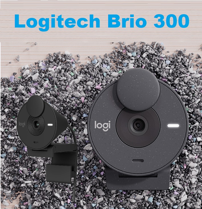 960-001438 Logitech Brio 300 Full HD Webcam Logitech Brio 300 Full HD Webcam with Privacy Shutter, Noise Reduction Microphone, USB-C, certified for Zoom, Microsoft Teams, Google Meet, Auto Light Correction - Black