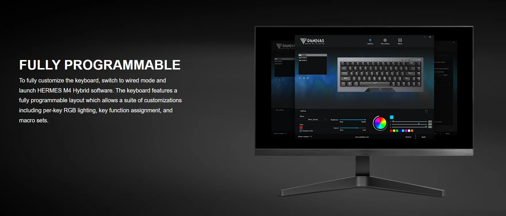 HERMES-M4-HYBRID HERMES HYBRID MECHANICAL GAMING KEYBOARD GAMDIAS HERMES M4 HYBRID 60% MECHANICAL GAMING KEYBOARD WITH RED SWITCH | WIRELESS or WIRED CONNECTIVITY | DUAL COLOR WAY KEY CAPS | ANTI-GHOSTING WITH N-KEYWARE MACRO KEYS | METAL PANEL FINISH 