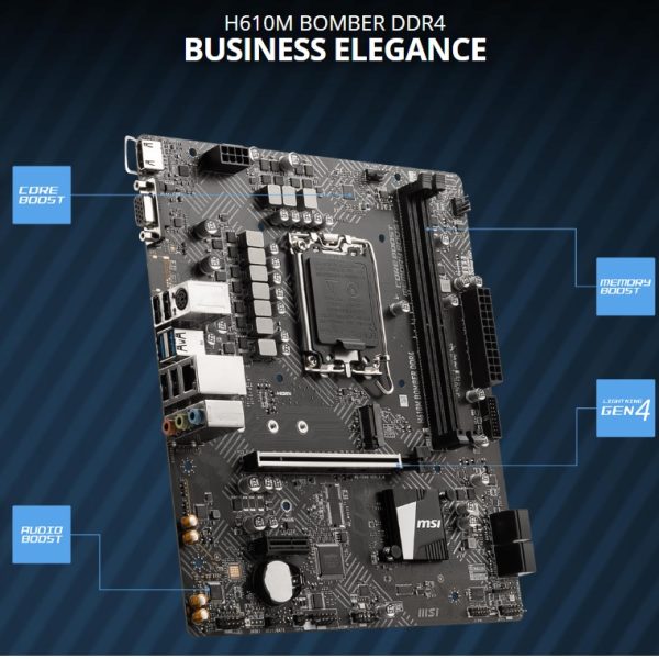 MSI DDR4 Motherboard Micro ATX 12th Gen MSI H610M BOMBER DDR4 Motherboard Micro-ATX [Intel H610M Chipset] Supports 12th Generation CPU (LGA1700)