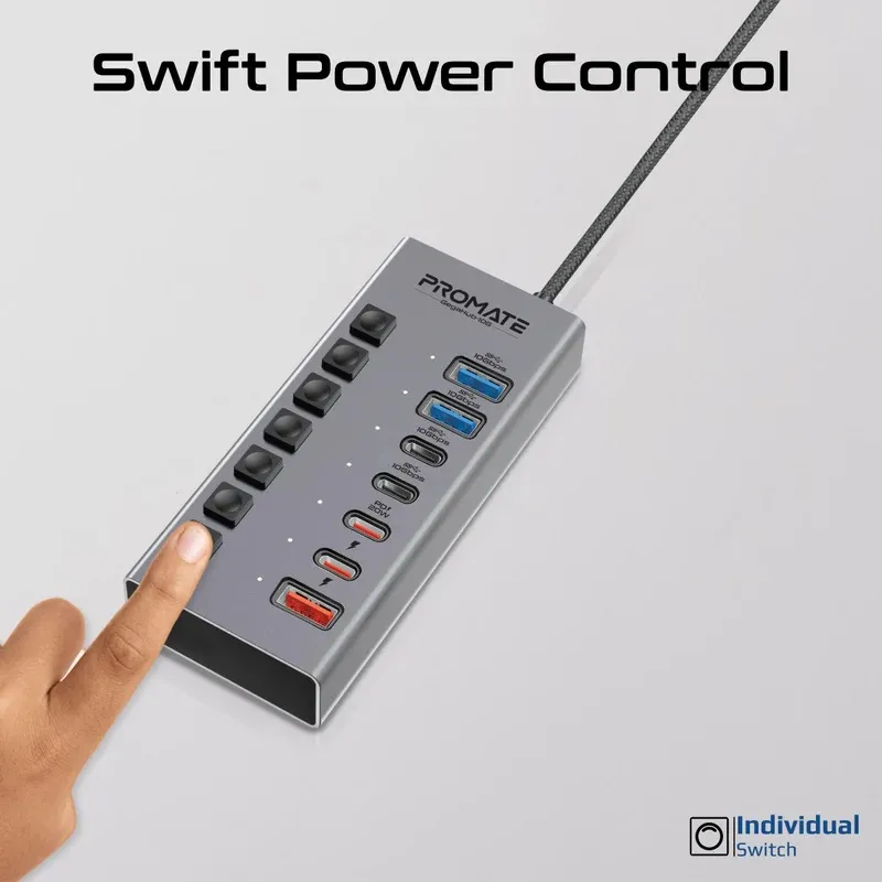 10Gbps Data and Charging Hub Promate GegaHub-10G 7-in-1 High Speed Multi-Ports 10Gbps Data and Charging Hub USB-A & USB-C ports