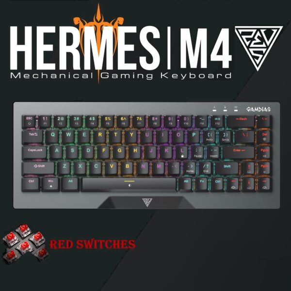 HERMES-M4-GG GAMDIAS HERMES M4 Gaming Mechanical Keyboard GAMDIAS HERMES M4 Gaming Mechanical Keyboard 65% Form Factor , Hotswappable Red Switch , 20 RGB Effects ,Anti-ghosting With N-key Rollover , Software Customizable Macro Key , Metal Contoured Finish