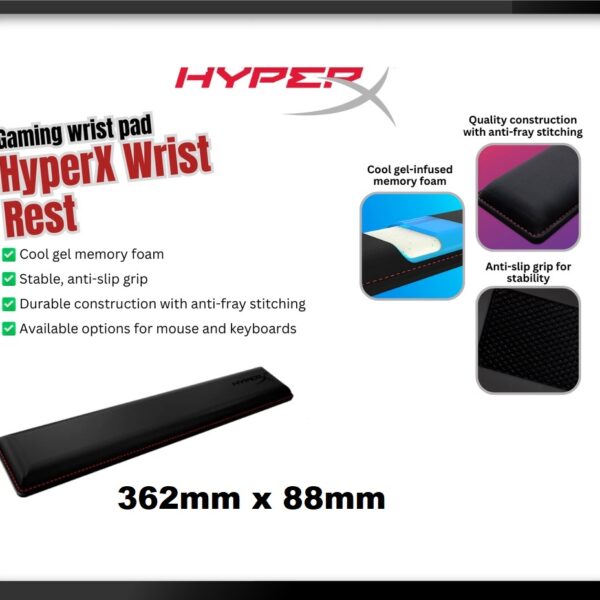 HyperX Wrist Rest Tenkeyless 362mm x 88mm HyperX Wrist Rest Tenkeyless 362mm x 88mm – COOL GEL-INFUSED MEMORY FOAM – ANTI-FRAY STITCHING – ANTI-SLIP GRIP -  Black