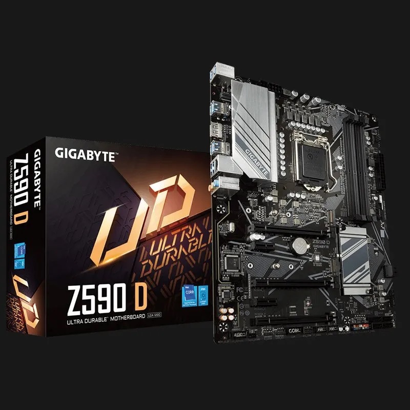 GIG-Z590D-MB GIGABYTE Z590 D ATX Motherboard DDR4 LGA 1200 GIGABYTE Z590 D Ultra Durable ATX Motherboard with Direct 12+1 Phases Digital VRM, Full PCIe 4.0* Design, Extended Thermal Design, PCIe 4.0 M.2, GbE Gaming LAN, 8-ch HD Audio with Audio Caps, DDR4 GIG-Z590D-MB GIGABYTE Z590 D ATX Motherboard DDR4 LGA 1200 GIGABYTE Z590 D Ultra Durable ATX Motherboard with Direct 12+1 Phases Digital VRM, Full PCIe 4.0* Design, Extended Thermal Design, PCIe 4.0 M.2, GbE Gaming LAN, 8-ch HD Audio with Audio Caps, DDR4
