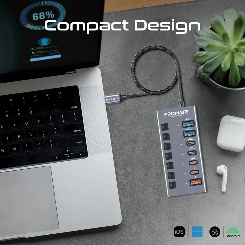 10Gbps Data and Charging Hub Promate GegaHub-10G 7-in-1 High Speed Multi-Ports 10Gbps Data and Charging Hub USB-A & USB-C ports