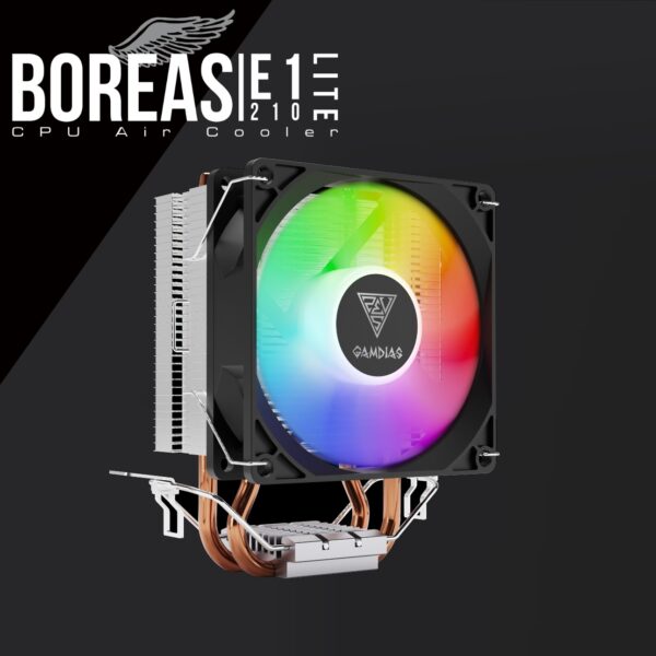 BOREAS-E1-210-LITE GAMDIAS BOREAS E1-210 LITE CPU Air Cooler GAMDIAS BOREAS E1-210 LITE  CPU  Air Cooler , High Airflow 92mm Fan , 2 Copper Direct Contact Heat Pipes ,LED Illumination , Hydraulic Bearing , Mounting Kits (LGA 1700 / AM5)