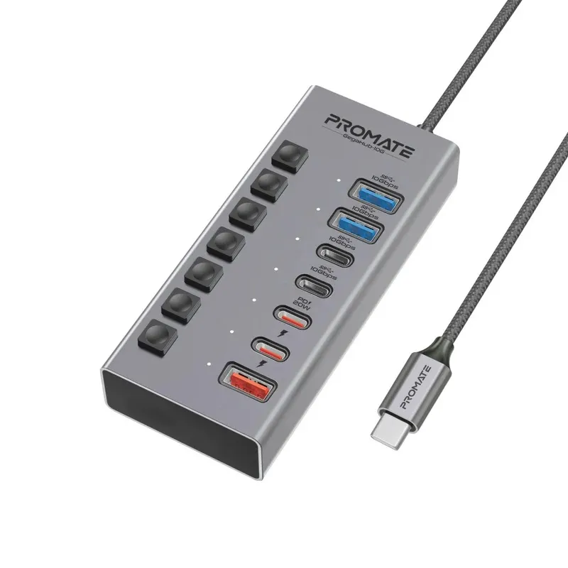 10Gbps Data and Charging Hub Promate GegaHub-10G 7-in-1 High Speed Multi-Ports 10Gbps Data and Charging Hub USB-A & USB-C ports