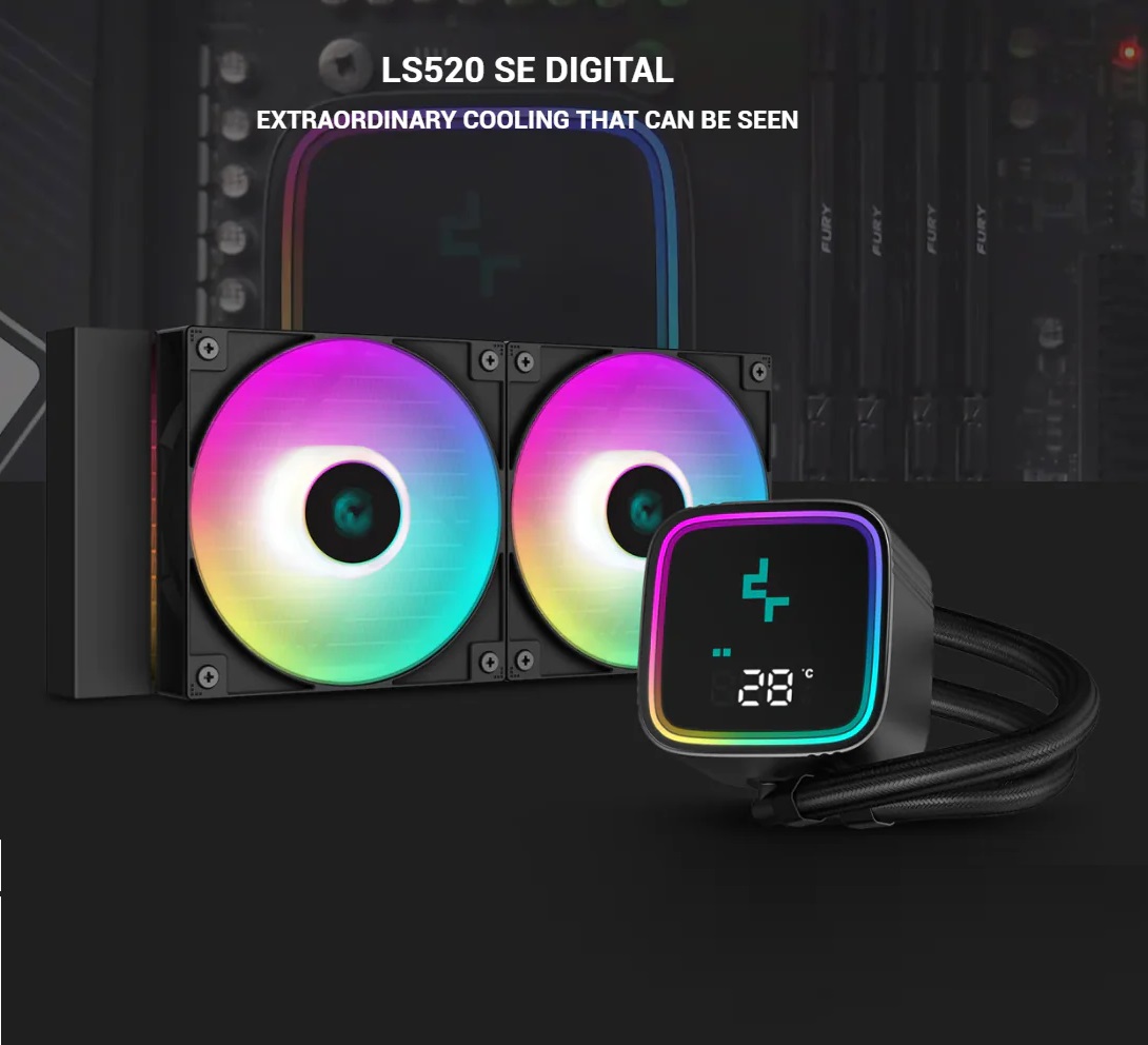 R-LS520-BKAMMD-G Digital 240mm AIO Liquid Cooler 240mm DeepCool LS520 SE Digital 240mm AIO Liquid Cooler 240mm 4th Gen Dual-Chamber Pump 3100RPM 280w TDP AIO Cooler Anti-Leak Tech with ARGB Fans CPU Water Cooler - Black R-LS520-BKAMMD-G Digital 240mm AIO Liquid Cooler 240mm DeepCool LS520 SE Digital 240mm AIO Liquid Cooler 240mm 4th Gen Dual-Chamber Pump 3100RPM 280w TDP AIO Cooler Anti-Leak Tech with ARGB Fans CPU Water Cooler - Black