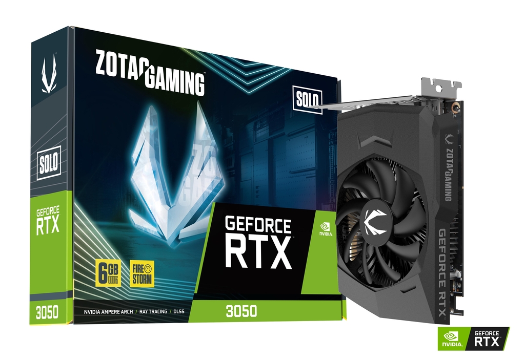 ZOTAC GAMING GeForce RTX 3050 6GB GDDR6 Solo - ONE FAN NVIDIA RTX 3050 - GDDR6 Graphics Memory - FireStorm Utility - 2nd Gen Ray Tracing Cores ZOTAC GAMING GeForce RTX 3050 6GB GDDR6 Solo - ONE FAN NVIDIA RTX 3050 - GDDR6 Graphics Memory - FireStorm Utility - 2nd Gen Ray Tracing Cores