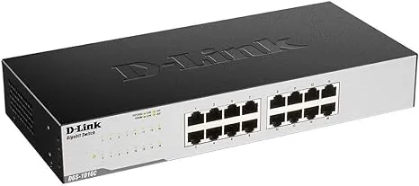 DGS-1016C 16 Port Gigabit Unmanaged Network Switch D-Link Ethernet Switch, 16 Port Gigabit Unmanaged Network Internet Hub Desktop Rackmount, Plug N Play , Intelligent power Optimization (DGS-1016C)