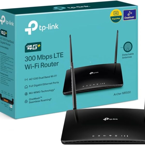 ARCHER-MR500 AC1200 Mbps 4G Cat6 Dual Band WiFi LTE Router TP-Link AC1200 Mbps 4G+ Cat6 Wireless Dual Band Gigabit Router, 4G Network Nano SIM Slot Unlocked, with MU-MIMO technology, No Configuration required, Guest & Parental Control  (Archer MR500)
