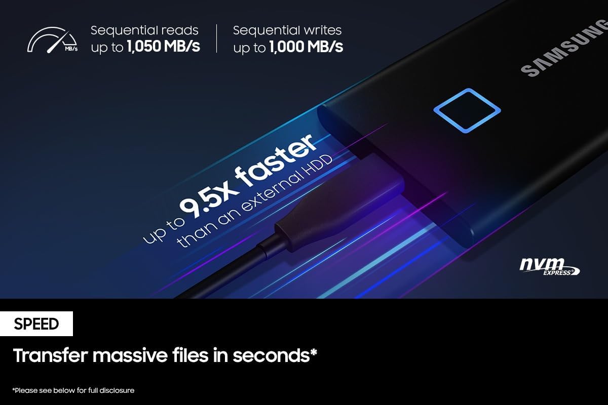 MU-PC2T0K/WW SAMSUNG T7 Touch Portable SSD 2TB SAMSUNG T7 Touch Portable SSD 2TB ,up to 1050MB/s, USB 3.2 External Solid State Drive, Fingerprint Security Encryption , Solid Aluminum , Compatible with PC, Mac, Android - Black (MU-PC2T0K/WW)