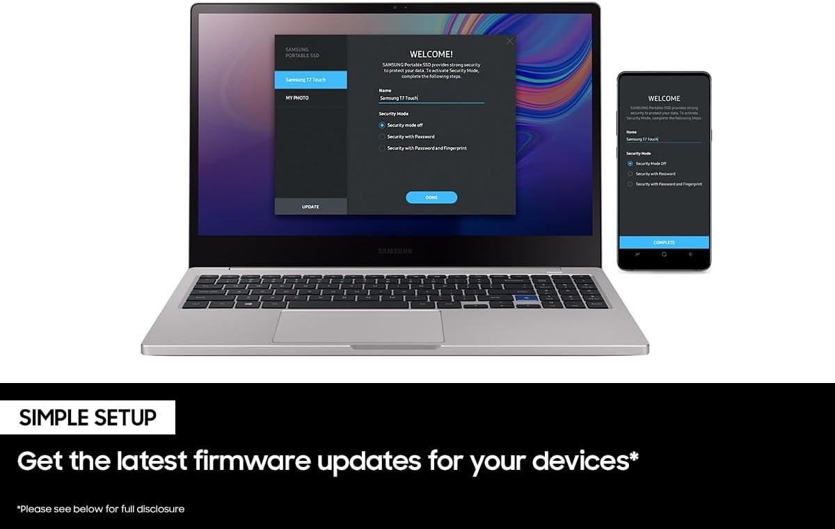 MU-PC2T0K/WW SAMSUNG T7 Touch Portable SSD 2TB SAMSUNG T7 Touch Portable SSD 2TB ,up to 1050MB/s, USB 3.2 External Solid State Drive, Fingerprint Security Encryption , Solid Aluminum , Compatible with PC, Mac, Android - Black (MU-PC2T0K/WW)