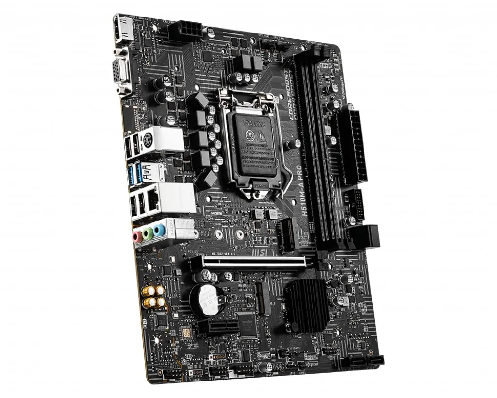 911-7D22-079 MSI H510M A Pro Motherboard DDR4 Micro ATX MSI H510M-A Pro Motherboard DDR4 Micro-ATX - Supports Intel Core 11Th Gen Processors, LGA 1200-2 X Dimms (3200Mhz), 1 X PCIe 4.0 X16, 1 X M.2 Gen3, USB 3.2 Gen1, 1G LAN, HDMI 2.0B
