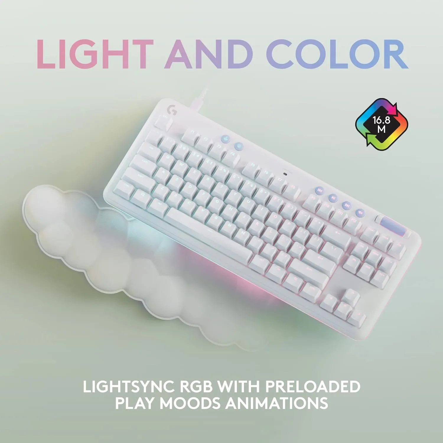 920-010680 G713 Wired Mechanical Gaming Keyboard RGB Aurora Collection Logitech G713 Wired Mechanical Gaming Keyboard with LIGHTSYNC RGB Lighting, Linear Switches (GX Red), and Keyboard Palm Rest, PC and Mac Compatible - White Mist