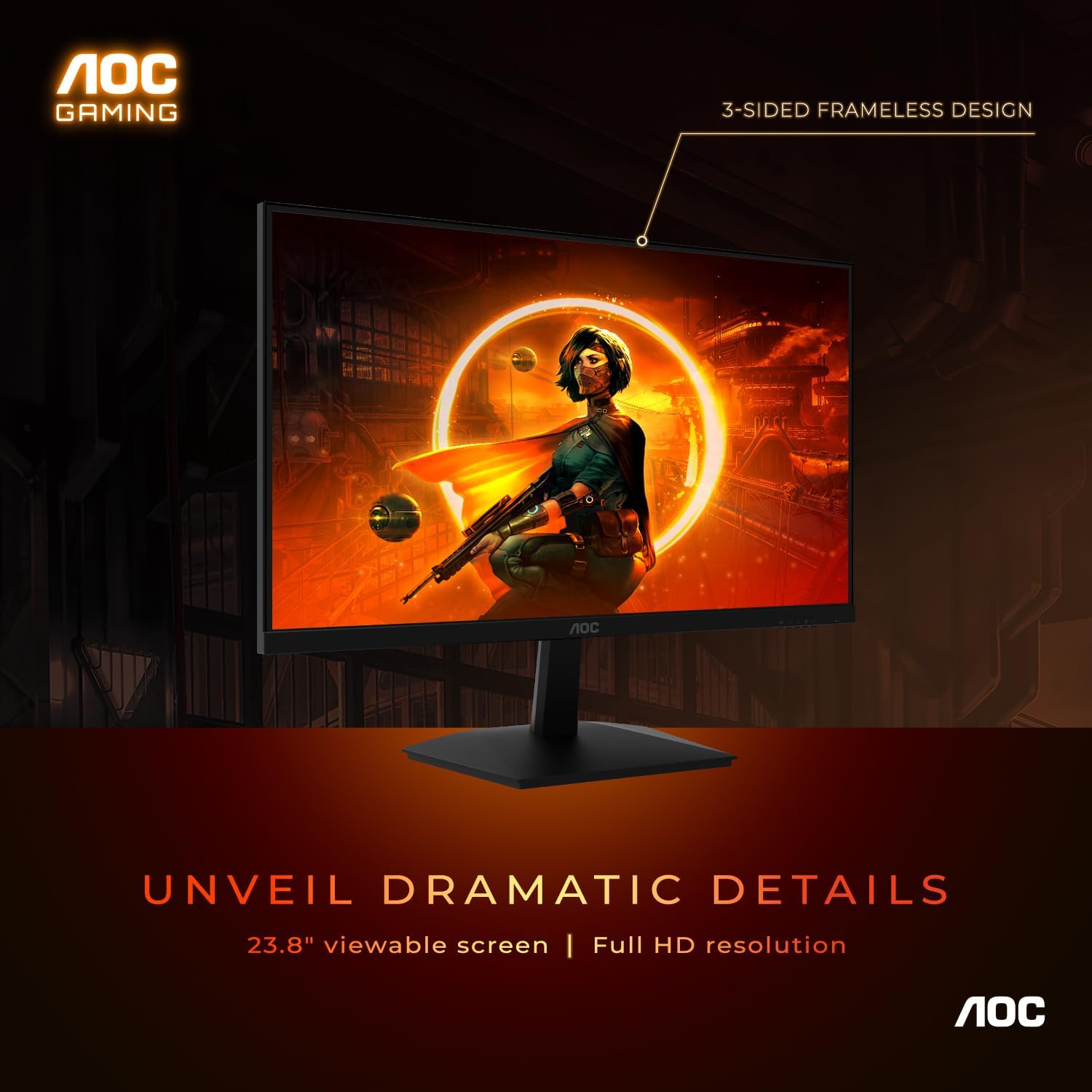 24G15N 24G15 Gaming Monitor 24 inch FHD 180Hz 1ms AOC 24G15 Gaming Monitor 24 inch FHD (1920X1080) 180Hz 1ms , 3-Sided Frameless VA panel , Adaptive-Sync , HDR10 Ready , 116% sRGB Wide Color Gamut - BLACK