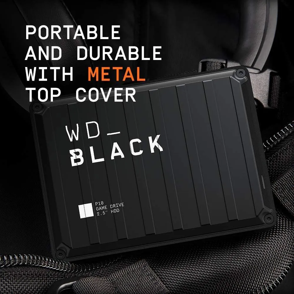 WDBA2W0020BBK-WEW1 2TB P10 Game Drive Portable External HDD WD_BLACK 2TB P10 Game Drive, Portable External Hard Drive, Hold up to 50 Games , Up to 130MB/s Speed , Works with PlayStation, Xbox, & PC - WDBA2W0020BBK-WEW1