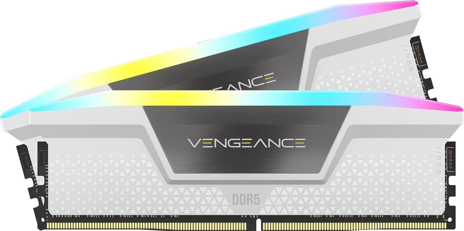 CMH32GX5M2B6400C36W CORSAIR VENGEANCE RGB DDR5 RAM 32GB 6400MHz CORSAIR VENGEANCE RGB DDR5 RAM 32GB (2x16GB) 6400MHz CL36 (PC5 51200) 288-Pin Intel XMP iCUE Compatible Computer Memory - White (CMH32GX5M2B6400C36W)