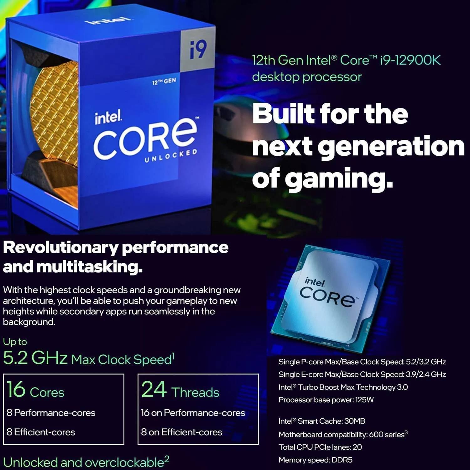 I7-12900KS-TRAY CPU Intel Core i9 12900KS Core i9 12th Gen CPU Intel Core i9-12900KS - Core i9 12th Gen Alder Lake 16-Core (8P+8E) 3.4 GHz LGA 1700 150W , 770 Gaming Desktop Processor with Integrated UHD Graphics and Hexadeca-core | Tray 