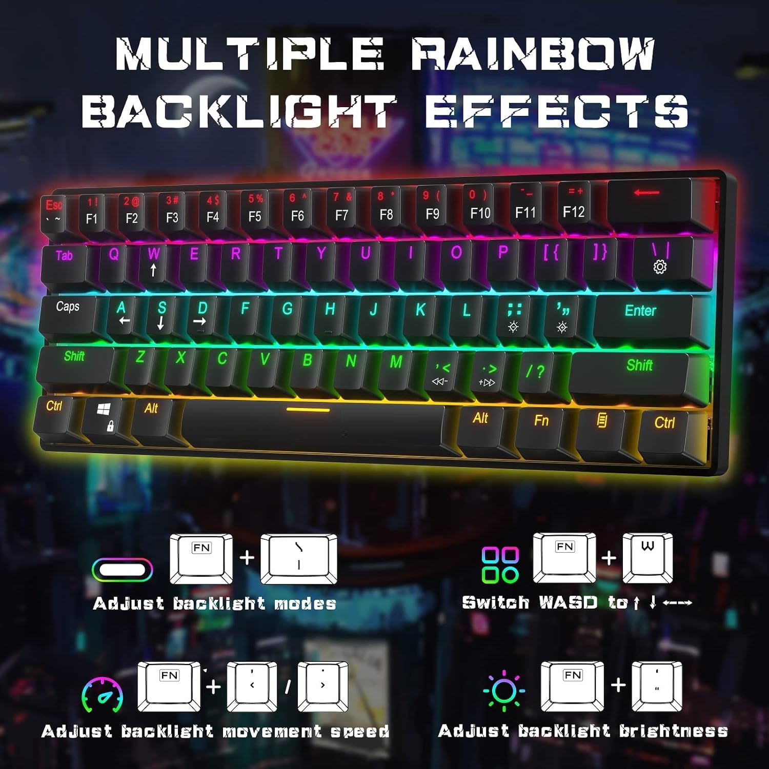 BAJEAL-K101 Wired Gaming Mechanical Keyboard 61 Keys BAJEAL Wired Gaming Mechanical Keyboard 60% Type-C RGB Backlit Ultra-Compact 61 Keys Mini Teclado Hot Swappable 60 Percent with Blue Switches for PC BAJEAL-K101 Wired Gaming Mechanical Keyboard 61 Keys BAJEAL Wired Gaming Mechanical Keyboard 60% Type-C RGB Backlit Ultra-Compact 61 Keys Mini Teclado Hot Swappable 60 Percent with Blue Switches for PC