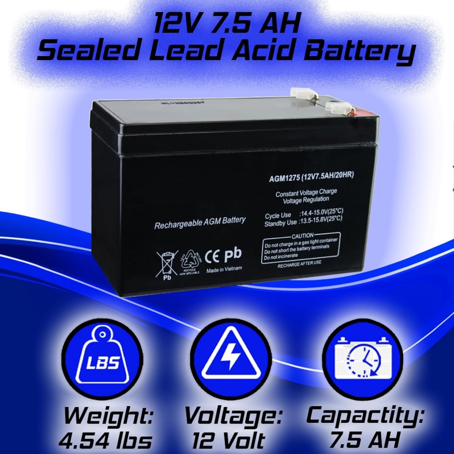 POWERFACTOR-12V-7A 12V 7Ah Sealed Lead Acid Rechargeable Battery Power Factor 12V 7Ah Sealed Lead Acid Rechargeable Battery with F1 Terminal, for Small UPS, Solar Power, IOT, Kids Car, and Outdoor Camper - BLACK