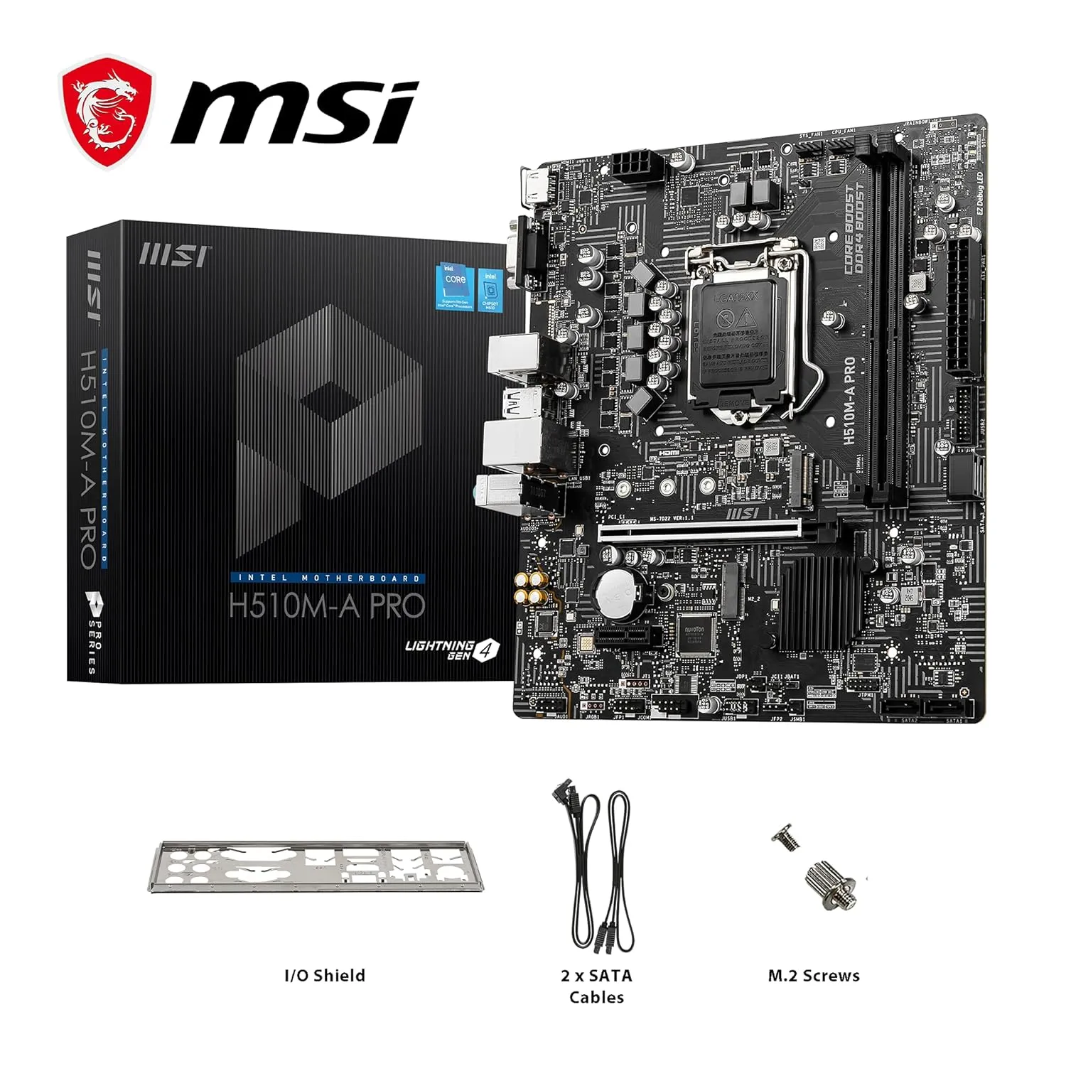 911-7D22-079 MSI H510M A Pro Motherboard DDR4 Micro ATX MSI H510M-A Pro Motherboard DDR4 Micro-ATX - Supports Intel Core 11Th Gen Processors, LGA 1200-2 X Dimms (3200Mhz), 1 X PCIe 4.0 X16, 1 X M.2 Gen3, USB 3.2 Gen1, 1G LAN, HDMI 2.0B
