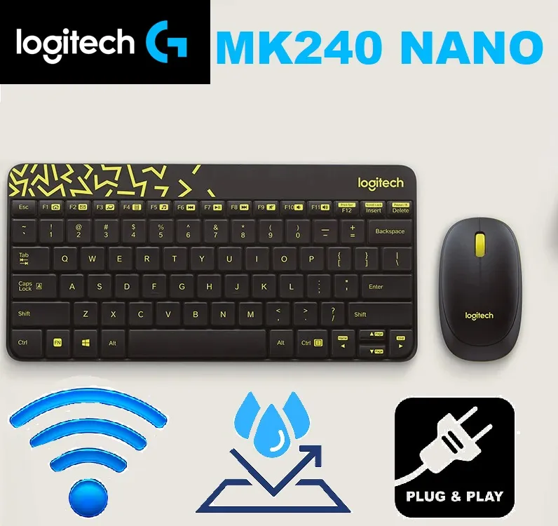 920-008198  Logitech MK240 Nano Wireless Combo  Logitech MK240 Nano Wireless USB Keyboard and Mouse Combo , 12 Function Keys 2.4GHz Wireless, 1000DPI, Spill-Resistant Design, Windows® ChromeOS Linux , Black/ English & Arabic 920-008198 Logitech MK240 Nano Wireless Combo Logitech MK240 Nano Wireless USB Keyboard and Mouse Combo , 12 Function Keys 2.4GHz Wireless, 1000DPI, Spill-Resistant Design, Windows® ChromeOS Linux , Black/ English & Arabic