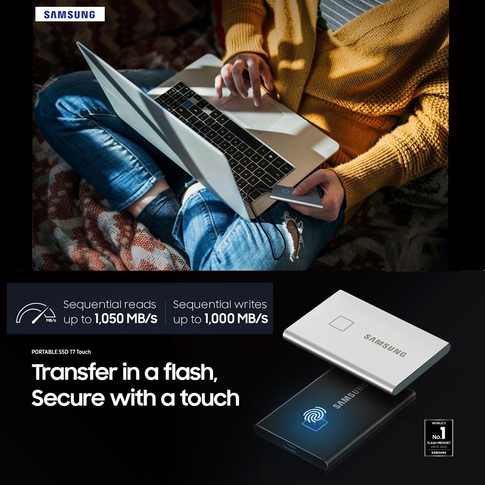 MU-PC2T0K/WW SAMSUNG T7 Touch Portable SSD 2TB SAMSUNG T7 Touch Portable SSD 2TB ,up to 1050MB/s, USB 3.2 External Solid State Drive, Fingerprint Security Encryption , Solid Aluminum , Compatible with PC, Mac, Android - Black (MU-PC2T0K/WW)