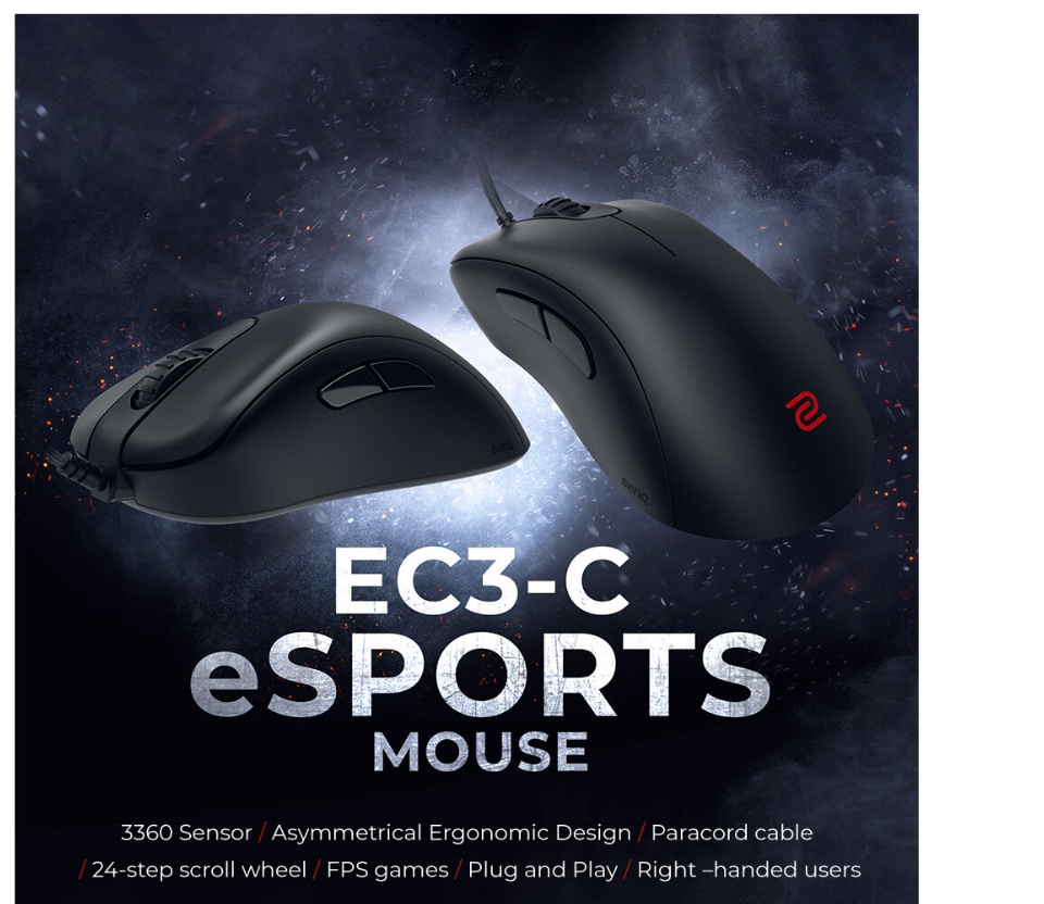 9H.N3MBB.A2E Zowie EC3 C Professional Esports Gaming Mouse BenQ Zowie EC3-C Ergonomic Gaming Mouse | Professional Esports Performance | Lighter Weight | Driverless | Paracord Cable | 24-Step Scroll Wheel | Matte Black | Small Size 9H.N3MBB.A2E Zowie EC3 C Professional Esports Gaming Mouse BenQ Zowie EC3-C Ergonomic Gaming Mouse | Professional Esports Performance | Lighter Weight | Driverless | Paracord Cable | 24-Step Scroll Wheel | Matte Black | Small Size