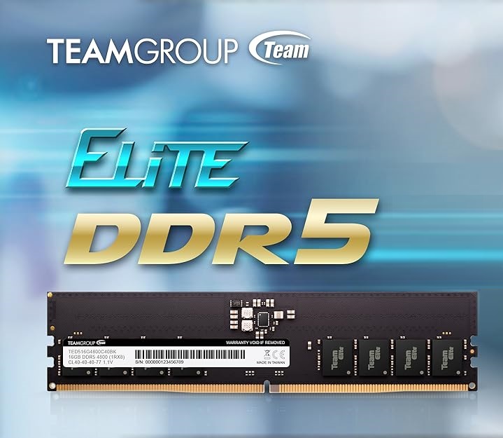 TED516G4800C40BK TEAMGROUP Elite DDR5 16GB 4800MHz RAM CL40 TEAMGROUP Elite DDR5 16GB 4800MHz (PC5-38400) CL40 Non-ECC Unbuffered 1.1V UDIMM 288 Pin PC Computer Desktop Memory Module Ram Upgrade - TED516G4800C4001 TED516G4800C40BK TEAMGROUP Elite DDR5 16GB 4800MHz RAM CL40 TEAMGROUP Elite DDR5 16GB 4800MHz (PC5-38400) CL40 Non-ECC Unbuffered 1.1V UDIMM 288 Pin PC Computer Desktop Memory Module Ram Upgrade - TED516G4800C4001