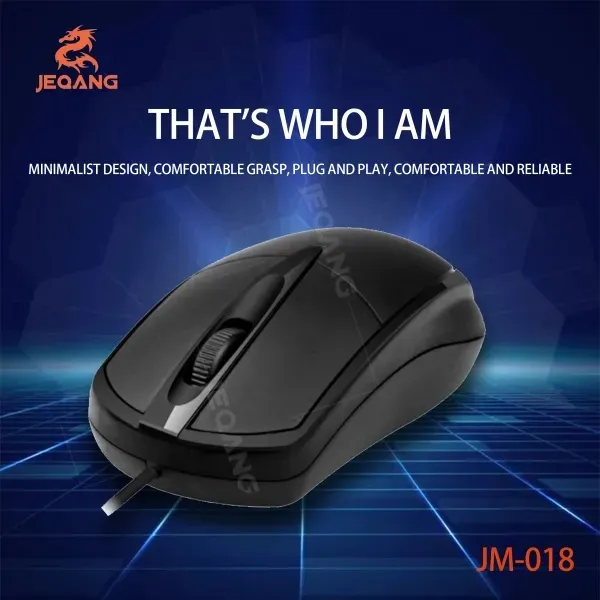 JEQANG-JM-018 JEQANG JW 018 USB WIRED MOUSE Adjustable DPI JEQANG JW-018 USB WIRED MOUSE  for PC, Laptop, Computer with Windows - 3 levels Adjustable DPI  - Ambidextrous Design - 3 Buttons - Red Optical Sensor –  Black