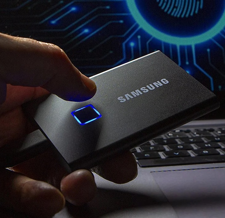 MU-PC2T0K/WW SAMSUNG T7 Touch Portable SSD 2TB SAMSUNG T7 Touch Portable SSD 2TB ,up to 1050MB/s, USB 3.2 External Solid State Drive, Fingerprint Security Encryption , Solid Aluminum , Compatible with PC, Mac, Android - Black (MU-PC2T0K/WW)