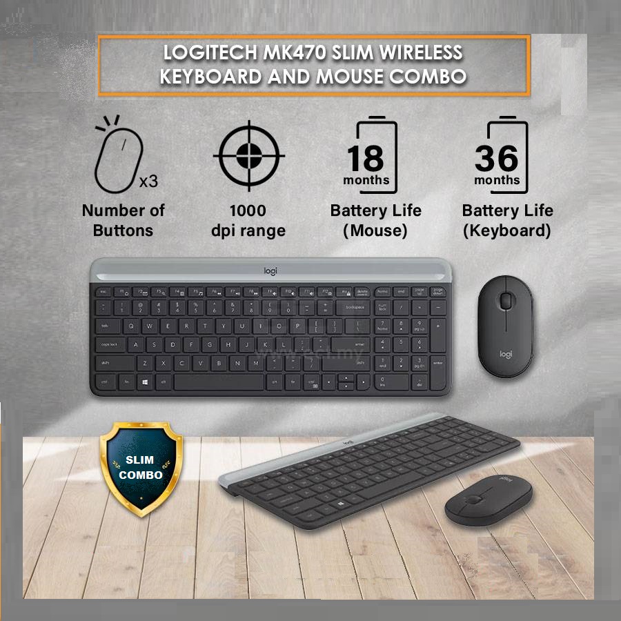 920-009180 Logitech MK470 Slim Wireless Keyboard Mouse Logitech MK470 Slim Wireless Keyboard and Mouse Combo - Modern Compact Layout, Ultra Quiet, 2.4 GHz USB Receiver, Plug n' Play Connectivity, Compatible with Windows - Graphite