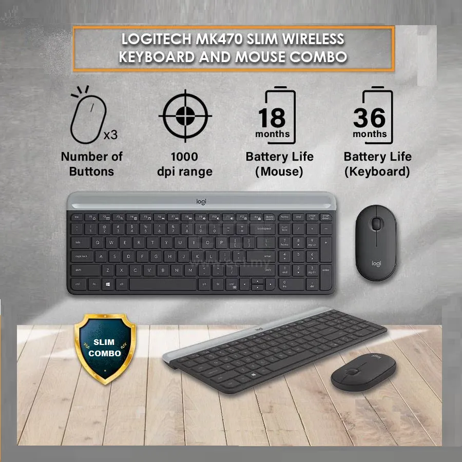 920-009180 Logitech MK470 Slim Wireless Keyboard Mouse Logitech MK470 Slim Wireless Keyboard and Mouse Combo - Modern Compact Layout, Ultra Quiet, 2.4 GHz USB Receiver, Plug n' Play Connectivity, Compatible with Windows - Graphite