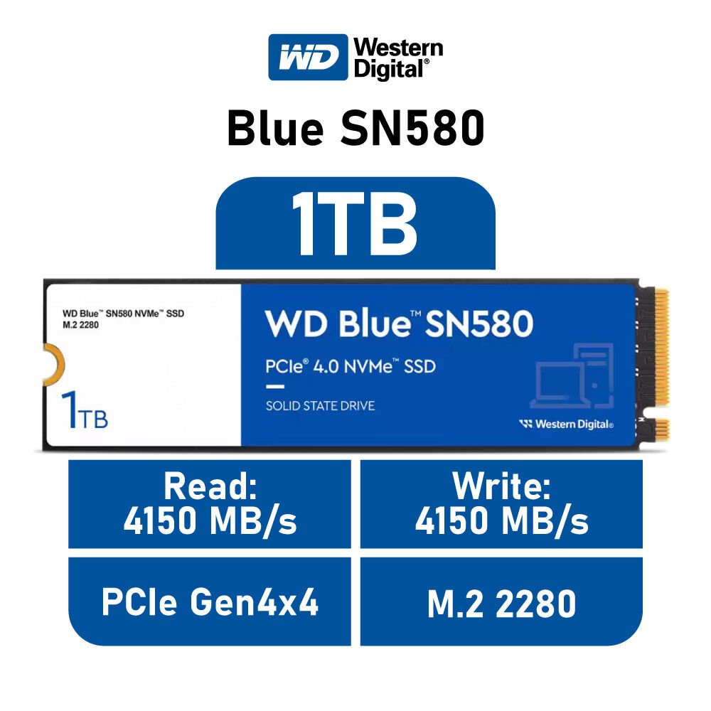 WDS100T3B0E-00CHF0 1TB SN580 Internal NVMe SSD 900TBW 4150 MBs Western Digital 1TB WD Blue SN580 NVMe Internal Solid State Drive SSD - Gen4 x4 PCIe 16Gb/s, M.2 2280, nCache 4.0 Up to 4,150 MB/s , 900TBW Endurance - WDS100T3B0E WDS100T3B0E-00CHF0 1TB SN580 Internal NVMe SSD 900TBW 4150 MBs Western Digital 1TB WD Blue SN580 NVMe Internal Solid State Drive SSD - Gen4 x4 PCIe 16Gb/s, M.2 2280, nCache 4.0 Up to 4,150 MB/s , 900TBW Endurance - WDS100T3B0E