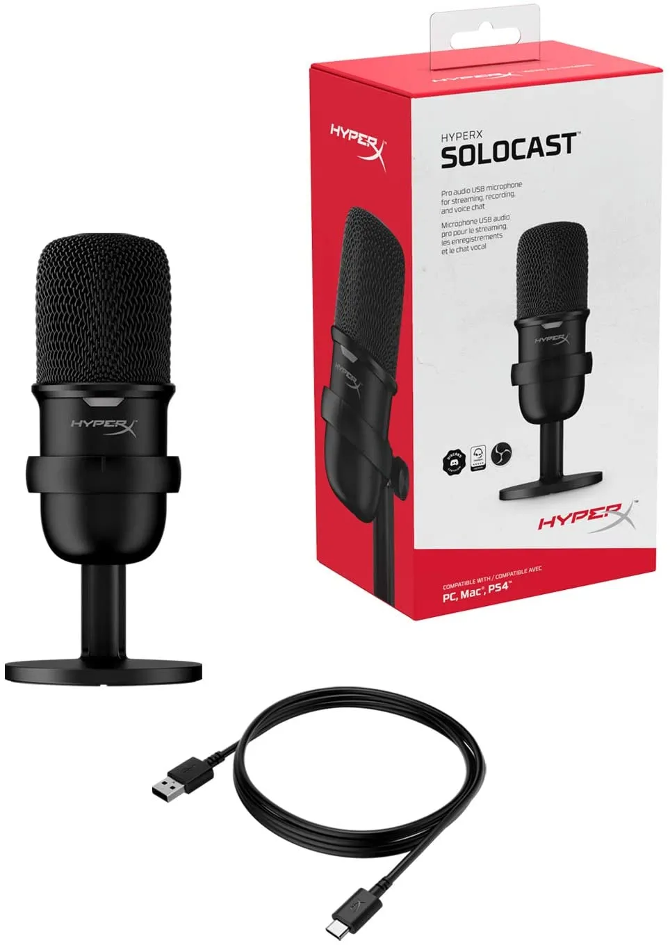 4P5P8AA HyperX SoloCast Condenser Gaming Microphone HyperX SoloCast – USB Condenser Gaming Microphone, for PC, PS4, PS5 and Mac, Tap-to-Mute Sensor, Cardioid Polar Pattern, great for Streaming, Podcasts, Twitch, YouTube, Discord,Black