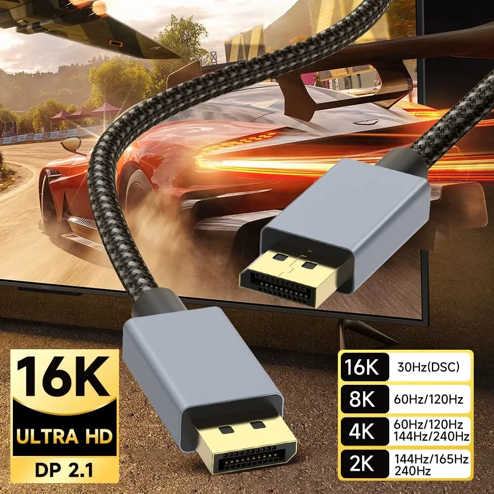 NCTS-DP-1.5M DisplayPort Cable DP80 UHD 2.1V 18K HDR DSC NCTS VESA Certified 80 Gbps DisplayPort 2.1 Cable 1.5 m, DP80 Cable with 16K 60 Hz, 8K 240 Hz, 4K 240 Hz Black with FreeSync, G-SYNC and HDR, DSC  for Gaming Monitor, PC, RTX 4080/4090, RX 7900