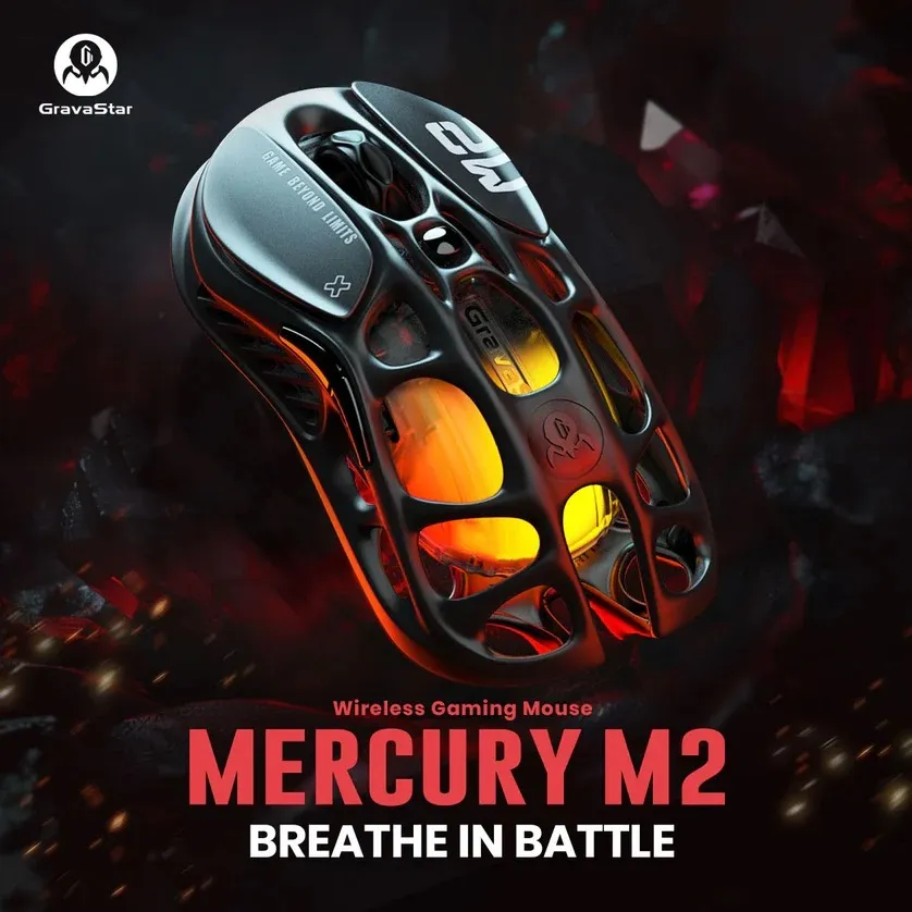 GRAVASTARM2_BLK GravaStar Mercury M2 Gaming Mouse RGB GravaStar Mercury M2 Gaming Mouse -MMO Gaming with 26,000 DPI Optical Sensor -78g Lightweight Hollowed-Out Design -5 Programmable Buttons -5 Dynamic Lightsync RGB Modes -Stealth Black